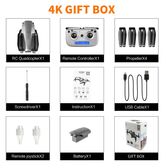 SG907 складной Дрон gps с HD регулировкой Двойная камера 5G wifi FPV RC Квадрокоптер вертолет гоночный Дрон 4K VS E520S SG906 F11 - Цвет: 4K Gift Box