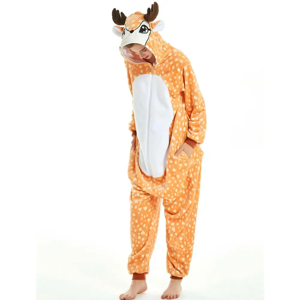 New Deer FL BIKIRUB, пижамы для взрослых, Женская фланелевая одежда для сна, унисекс, кигуруми, милый единорог, стежок, Мультяшные животные, пижамный комплект, Детская Пижама с капюшоном - Цвет: New Deer FL