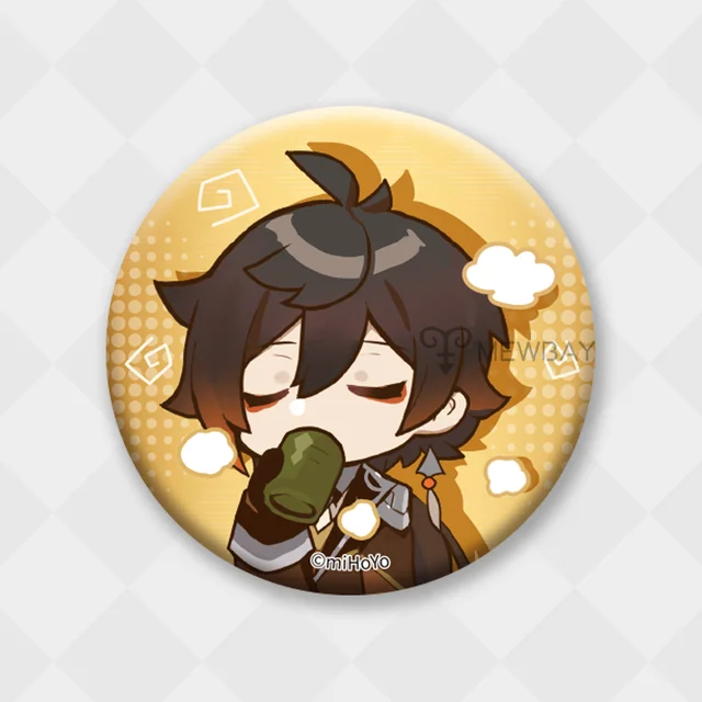 Genshin Impact Badge Chibi Brooch Kazuha Yoimiya Ayaka Xiao Zhongli Hutao Tartaglia Yanfei Ganyu Venti Albedo Pin Decor Gifts Zhongli