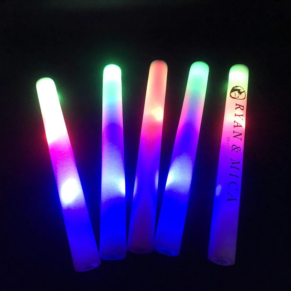 

300pcs LED Party Stick for Wedding with Customized Logo 3 Flashing LED Light Foam Stick with 3 Batteries Light Stick Glow Stick