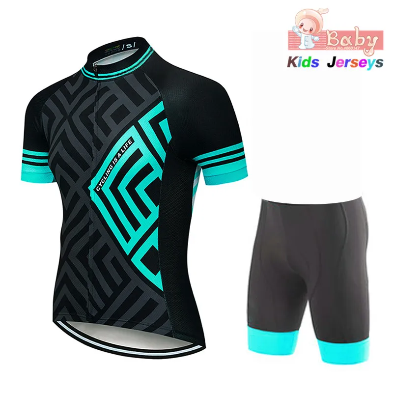 Breathable Quick Dry Kids Cycling Jersey Set Shorts Children Geometric Patterns Bike Clothing Boys Summer Bicycle Wear - Цвет: 3