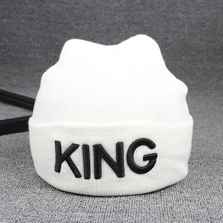Шапочки, шапка с вышитыми буквами KING QUEEN, теплая зимняя шапка, вязаная шапка в стиле хип-хоп для мужчин и женщин, для любителей уличных танцев, облегающая Шапка черного цвета