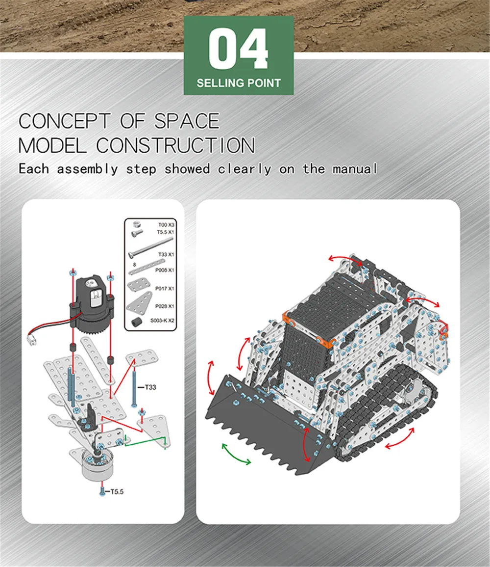 SWRC008 1178 шт 2,4G 10CH Нержавеющая сталь DIY RC автомобиль для гусеничного вилочного погрузчика модели транспортных средств