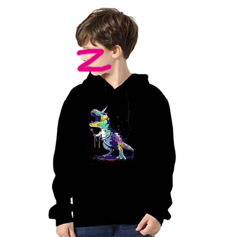 

Long Sleeve Casual Fleece Sweatshirts 2019 Dinasaur Printed Kida Baby Harajuku Hooded Hoodies Autumn Boys Streetwear Pullovers