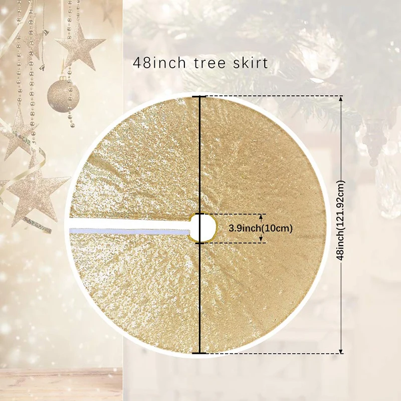 Christmas Tree Skirts 48Inch Sparkly Tree Skirt Fabric Carpet Round Gold Sequin Chrismas Tree Mats Beautiful Photography Tree Sk