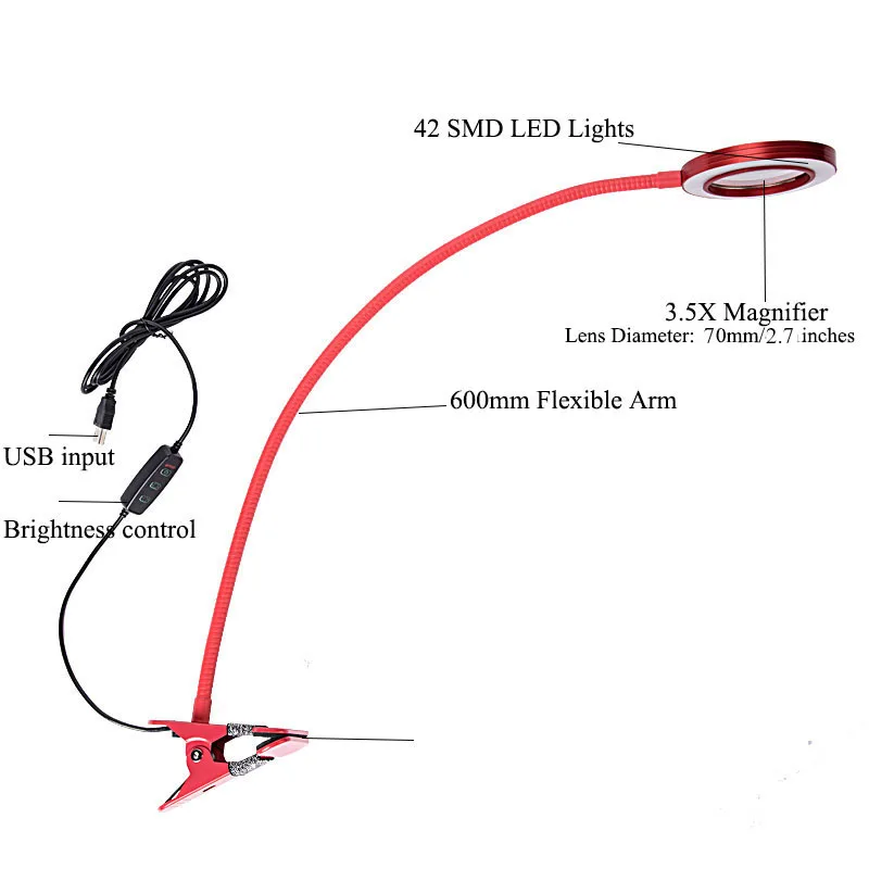 USB Настольная Зажимная Лупа светодиодный свет гибкое увеличительное стекло