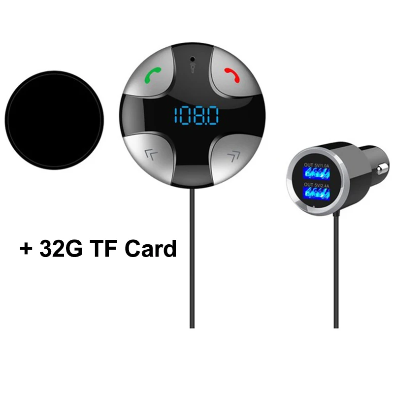 Беспроводной Громкая связь Bluetooth 4,2 светодиодный fm-передатчик автомобильный комплект MP3 аудио плеер 2 USB порта зарядки Поддержка TF карты автомобильный адаптер - Название цвета: Gray 32G TF Card