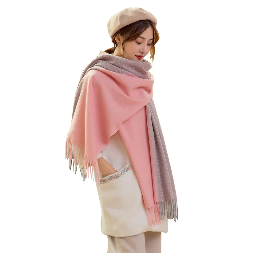 

Double Sided Cashmere Scarf For Women Autumn Winter Long Plaid Female Shawls Poncho Stole Thick Warm Scarves For Women Pashmina