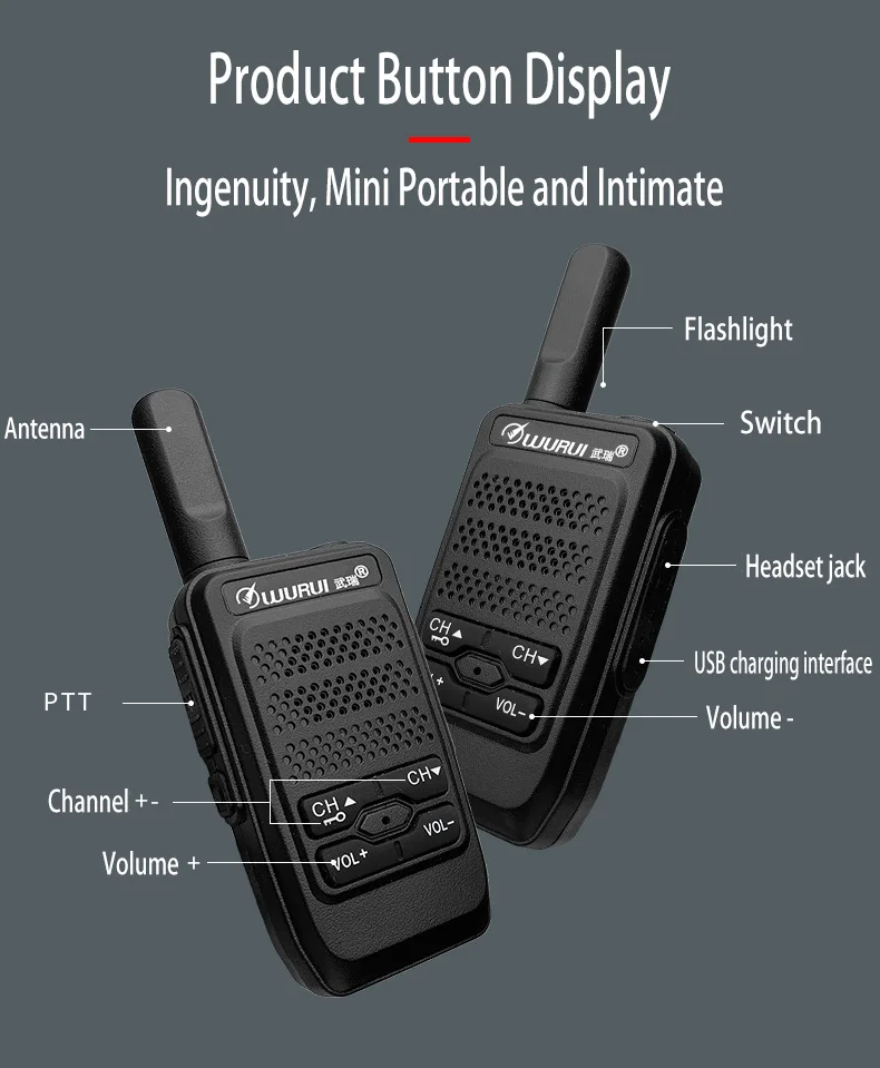 2 шт. Wurui мини рация UHF радио 400-480 МГц USB портативная двухсторонняя радиостанция для ресторана/салона красоты/кафе/торгового центра