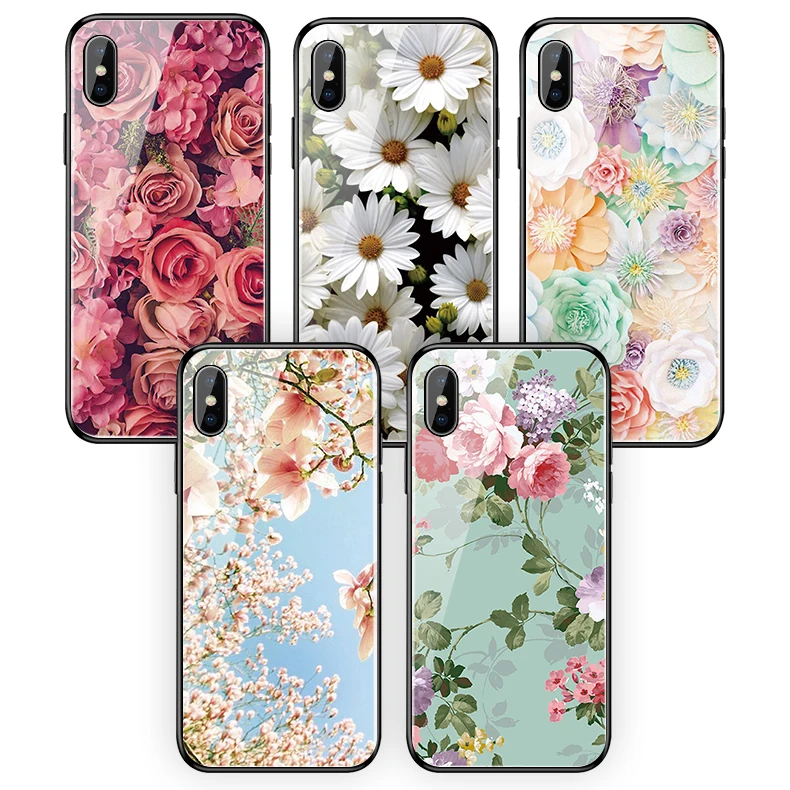 Применимый чехол для iPhone X XR XS Max 7 8 6 s plus 5 5S SE 11 11pro 11proMax Tide Art Flower закаленное стекло чехол для телефона