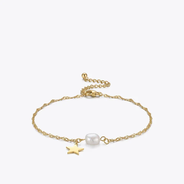 ENFASHION Natural Pearl Star Anklets For Women Gold Color Fashion Jewelry Stainless Steel Anklet Bijoux Femme 2021 Party A215001 3