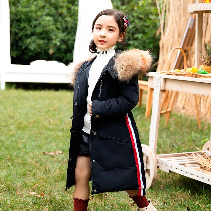A15, зимнее пальто унисекс для больших мальчиков детские зимние куртки для подростков детские пальто пуховик для девочек, длинная куртка с капюшоном, размер 8, 10, 12, 14 лет - Цвет: L-1906Black