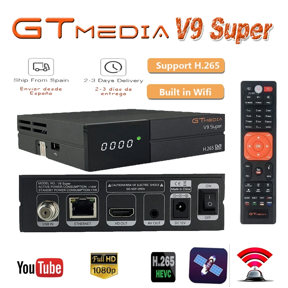 

Satellite TV Receiver Best 1080P DVB-S2 GTmedia V9 Super 1 Year CCcam Cline Spain + for TV Box Same as V8 Nova