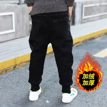 Новые стильные зимние плотные спортивные штаны в Корейском стиле для мальчиков, пять зимних бархатных повседневных штанов для маленьких мальчиков 12 лет