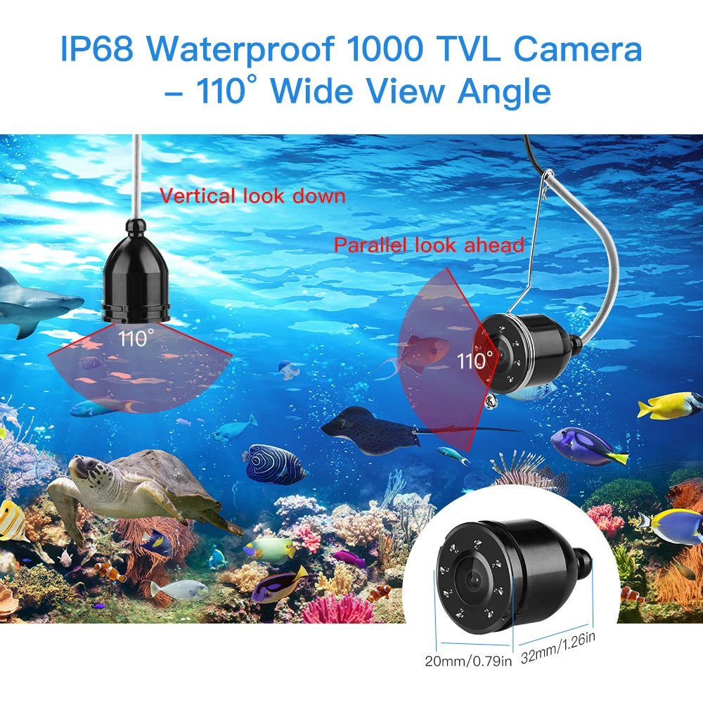  Eyoyo Portable 1000TVL 4.3inch Fish Finder Underwater Camera Night Fishing Visual Fish Detector 8pc