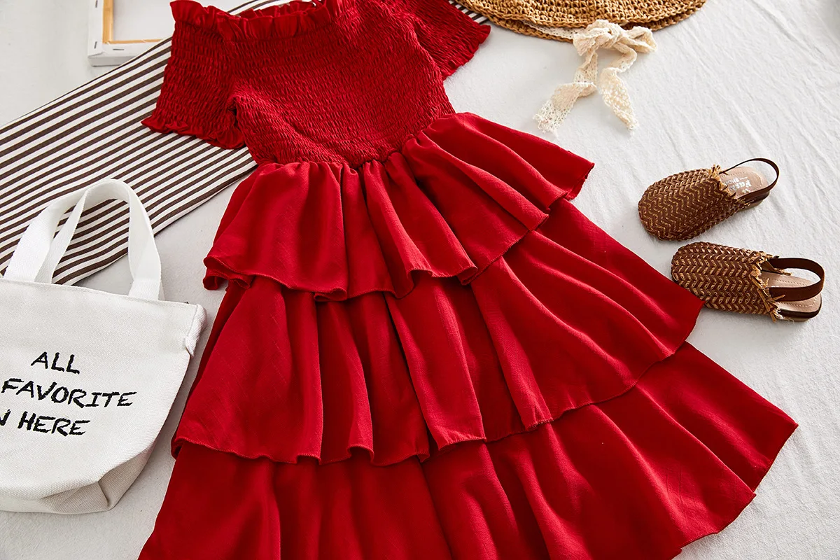 Платье для девочек модное красное нарядное платье праздничное платье принцессы для маленьких девочек Одежда для девочек элегантное рождественское платье высокого качества