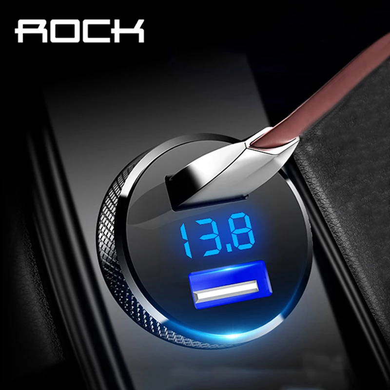 Автомобильное зарядное устройство ROCK с двумя USB-портами и цифровым светодиодным