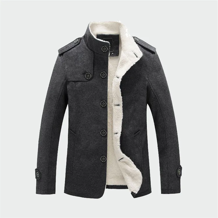 Dark grey Мужская брендовая одежда зимнее Мужское пальто модное флисовое толстое теплое шерстяное пальто осеннее пальто мужские шерстяные куртки - Цвет: Dark grey