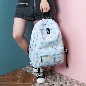 

High Quality Canvas Women Backpack College School Green Tree Printing Female Daily Laptop Bagpack For Girls Bookbag