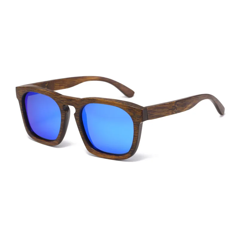 Винтажные очки в деревянной оправе черные бамбуковые Galsses для мужчин поляризованный Ультрафиолетовый защита ручной работы - Цвет линз: blue lens