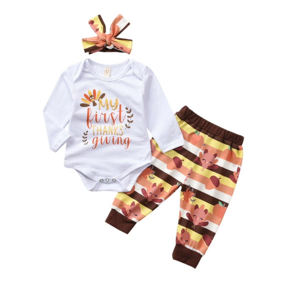New 1st Thanksgiving Baby Girl Turkey Print 3pcs Set Romper Pants Leggings Headband Infant Outfit Gift Clothing Sets Aliexpress