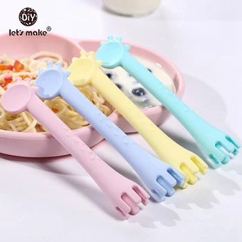 

Let'S Make Silicone Spoon Giraffe Bpa Free 1Pc Feeder Fork Two In One Safety Tableware Infant Learning Spoons Teether Utensil