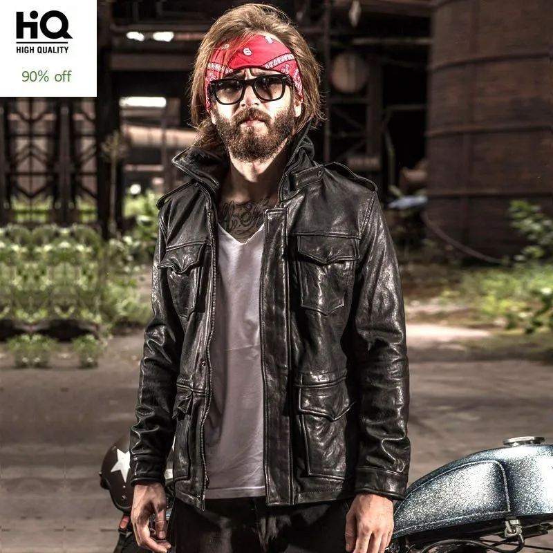 

Plus Size 5XL Men Hoodie Hunting Genuine Leather Jacket Pockets Casual Biker Coat Luxury Autumn Winter Motorcycle Leather Jacket