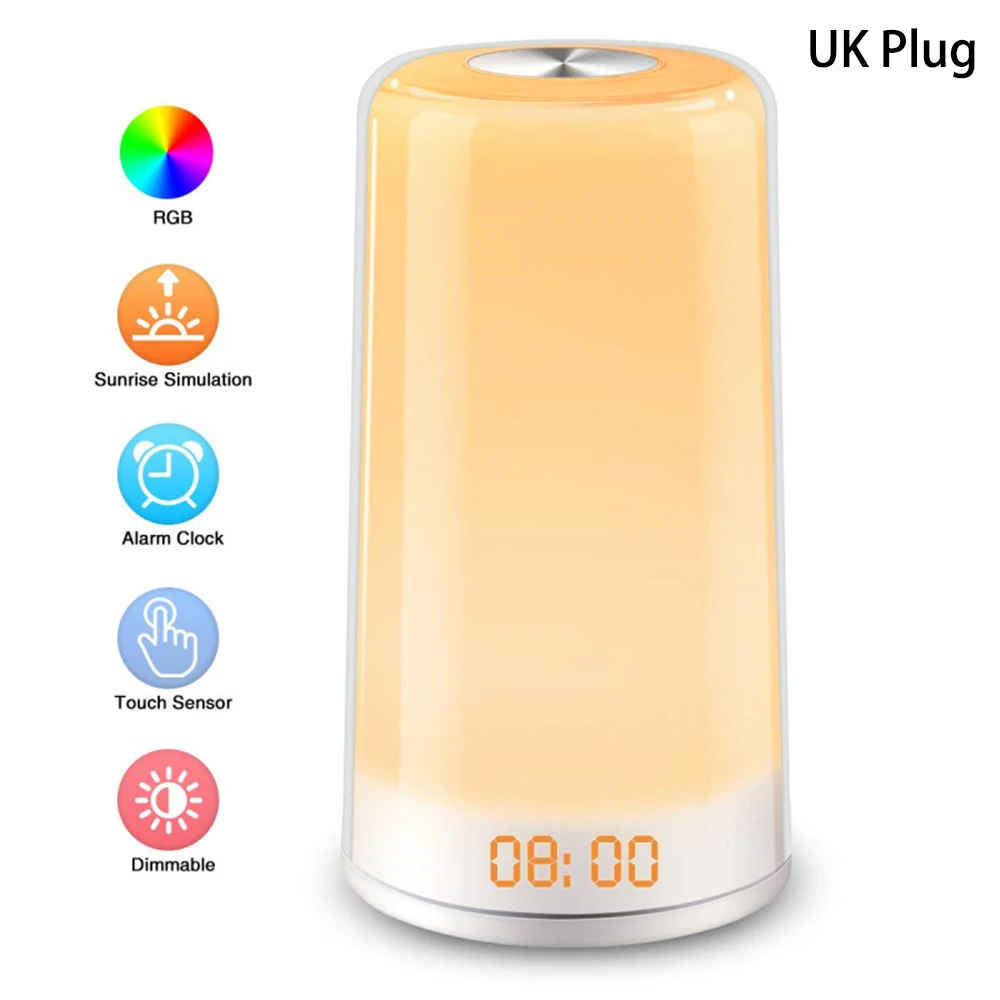 UK Plug Будильник С восходом солнца, будильник, ночник, светильник, цифровые часы с функцией повтора звука природы, помощь для сна, 256, полноцветная лампа - Цвет: UK Plug