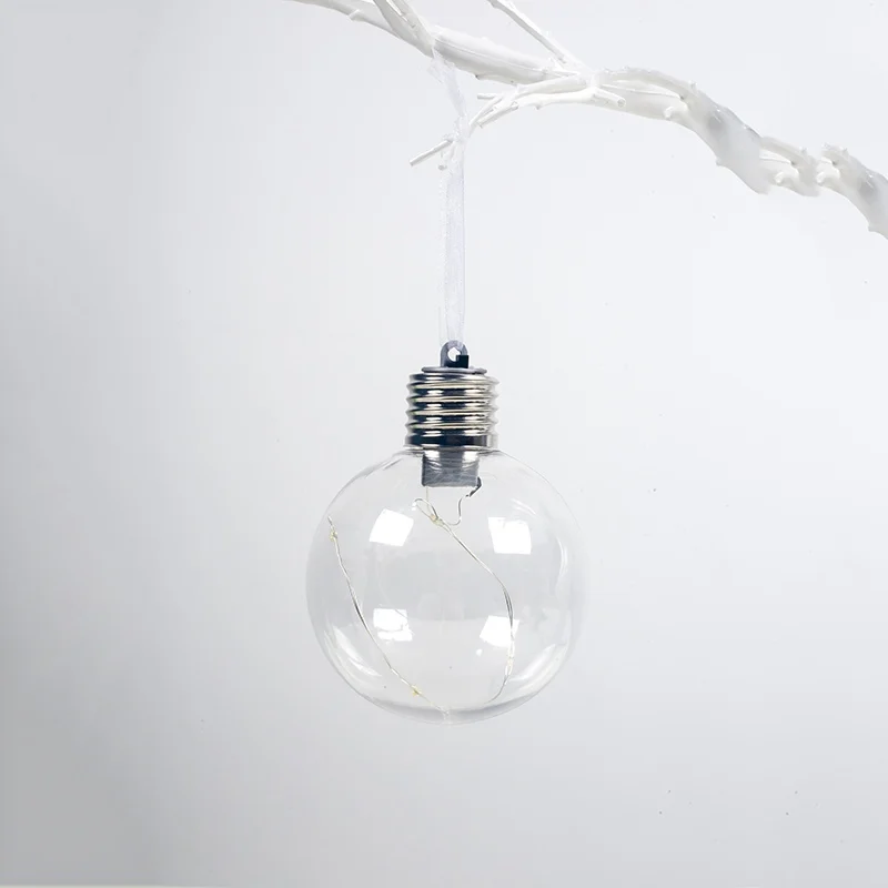 Christmas Transparent LED Bulb Ball Shape Pendants with Warm White Light Xmas Tree Hanging Decoration Ornament