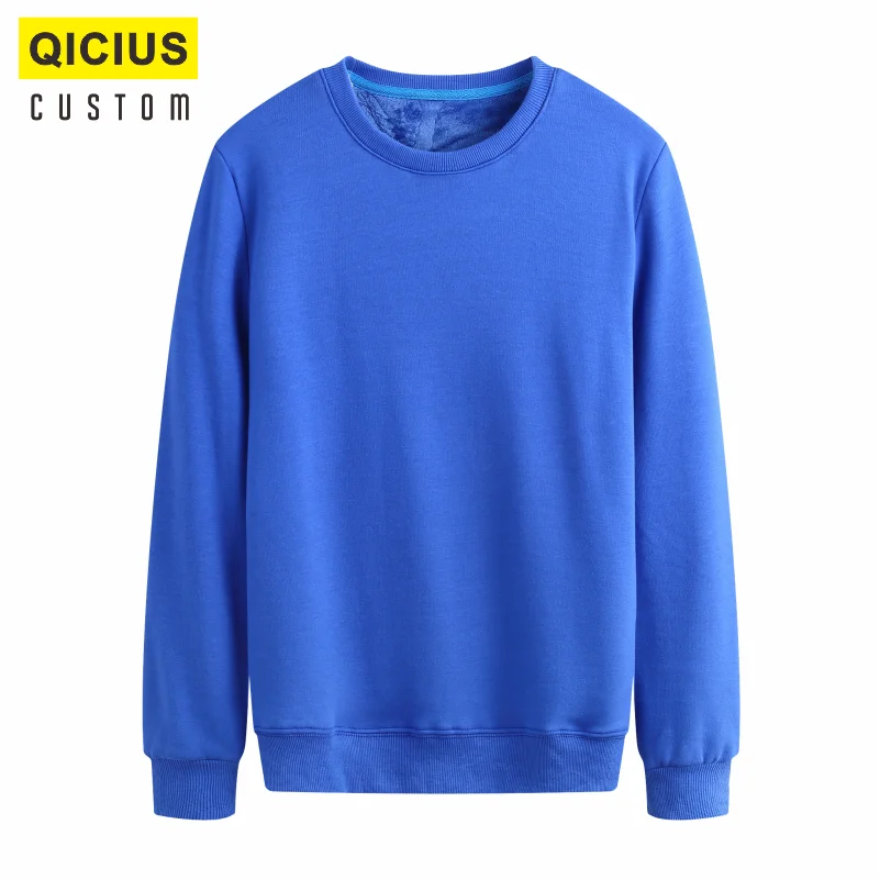 Men's Round Neck 100% Cotton Plus Velvet Long-Sleeved Sweater Custom Printed Embroidery Logo Casual Solid Color Warm Sweater 3xl 3