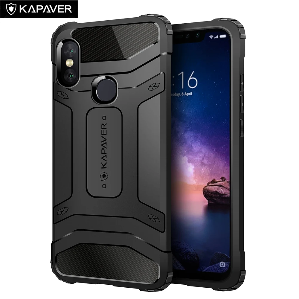 

KAPAVER Luxury Official Silicone Phone Case For Xiaomi Redmi Note 6 Pro Drop Tested Shock Proof Carbon Fiber Armor Black funda