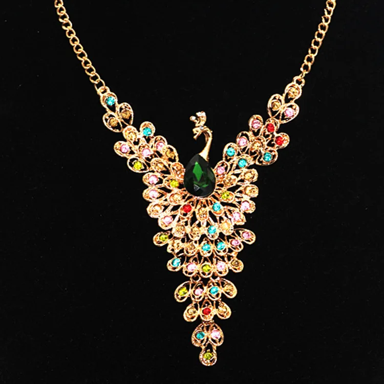 

European And American-Style Exaggerated Peacock Full of Crystals Retro Necklace Zinc Alloy Accessories Accessories Yiwu Sourcing