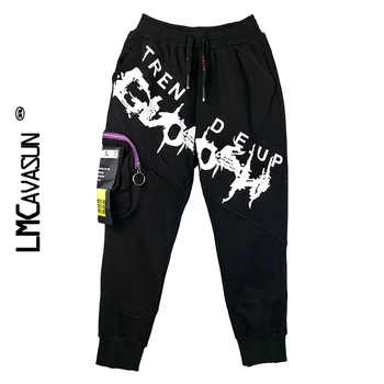 

LMCAVASUN Letter Print Pants Winter Plush Haren Pants Women Black Elastic Waist Hip-Hop Pants with Pocket Pencil Trousers