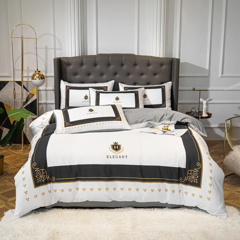 Luxury Black and White Bedding Set 4 Pcs Ducet Cover with Bed Flat Sheets Pillowcase High Grade ...