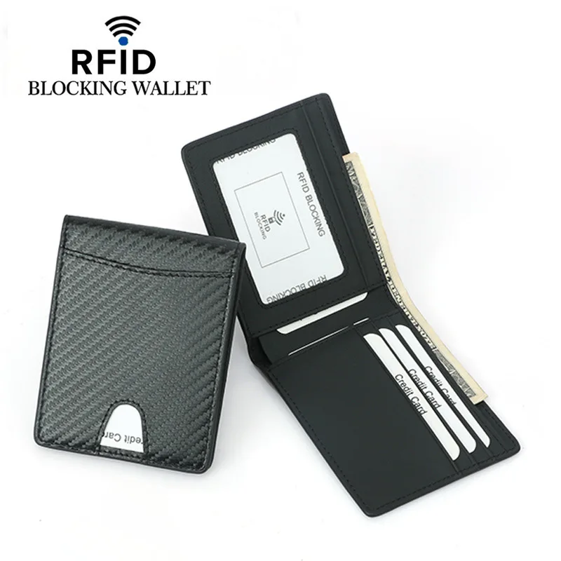 Мужской тонкий двойной кошелек RFID Блокировка минималистичный передний карман кошельки для мужчин из натуральной кожи