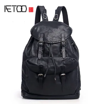 

AETOO Stylish leather men's backpack, top plant tanning leather computer shoulder bag, outdoor sports climbing bag