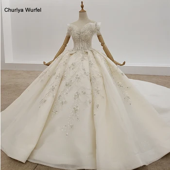 

HTL1317 Off Shoulder Wedding Dress Gold Applique Bead Wedding Dress Beach Lace Up Ball Gown Wedding Dresses Vestidos De Novia