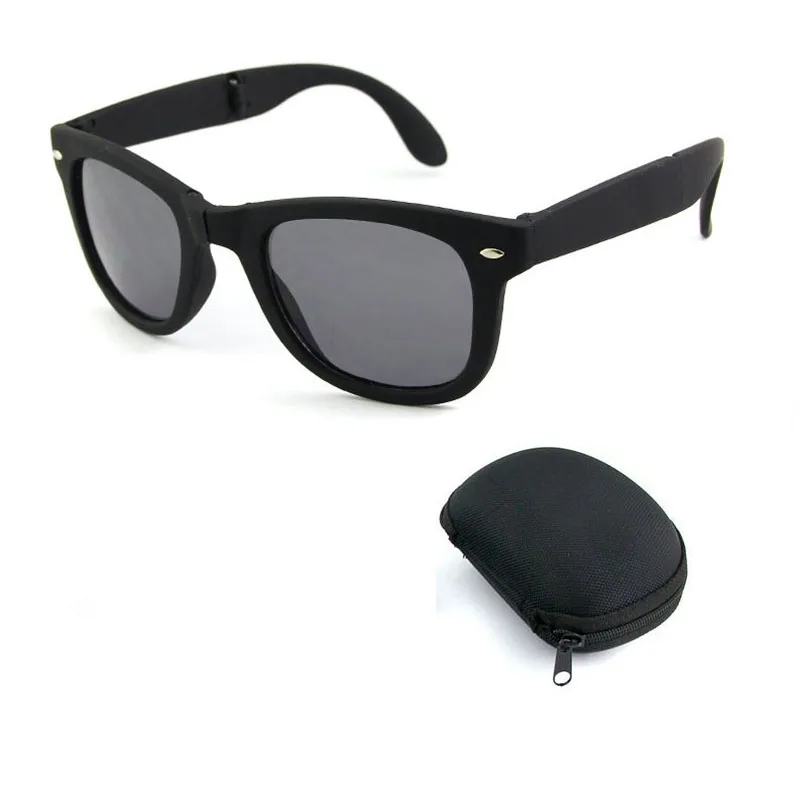 RBRARE Foldable Sunglasses With Box Vintage Classic Sun Glasses Men Shopping Travel Colorful UV400 Lunette De Soleil Femme - Цвет линз: Black Gray-box