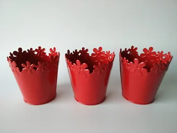 

10Pcs/Lot D9*H10CM Red Small Iron Vase Pots wedding decoration Table Centerpieces