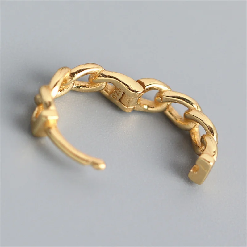 WANTME Real 100% 925 Sterling Silver Punk Hip-Hop Cuba Chain Gothic Studs Earrings for Fashion Women Jewelry Accessories 2020