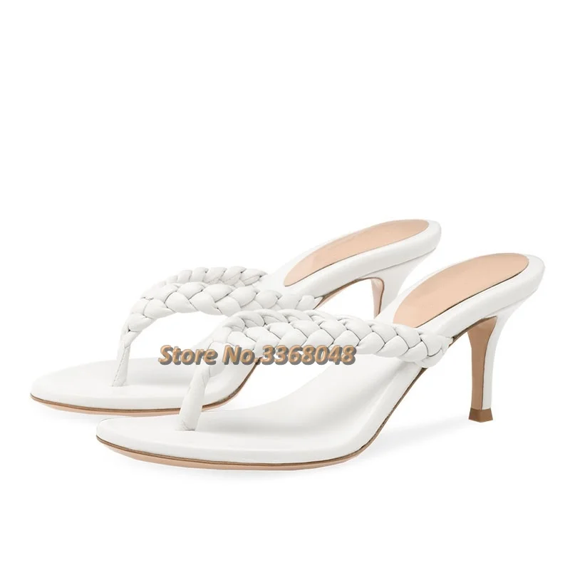 

Trendy High Heel Flip Flops 2020 Weave Women White Heels Sandals Ladies Slides Slippers Summer Shoes Large Size 45