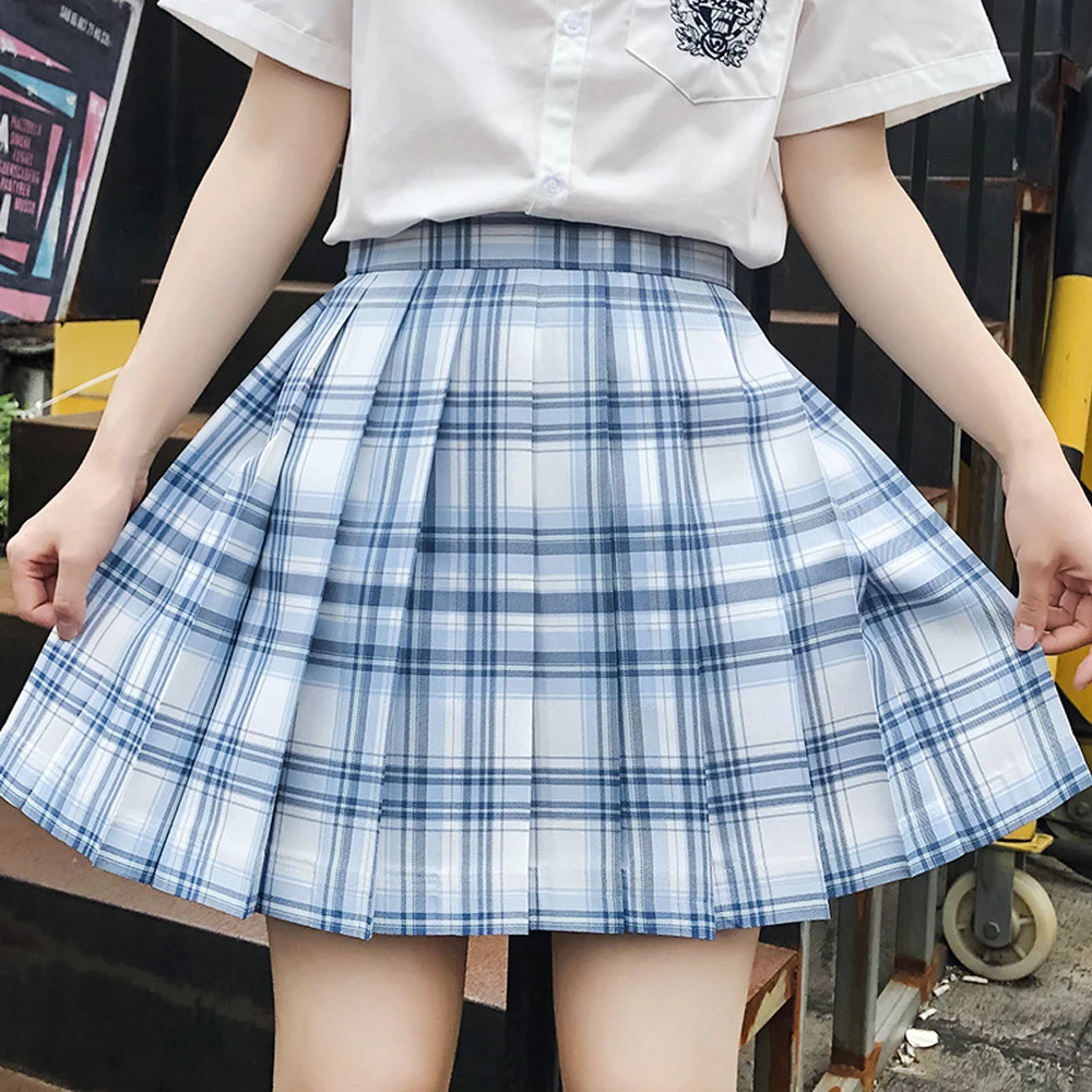Синий плед аниме юбки для женщин Harajuku в стиле японского юбка православная