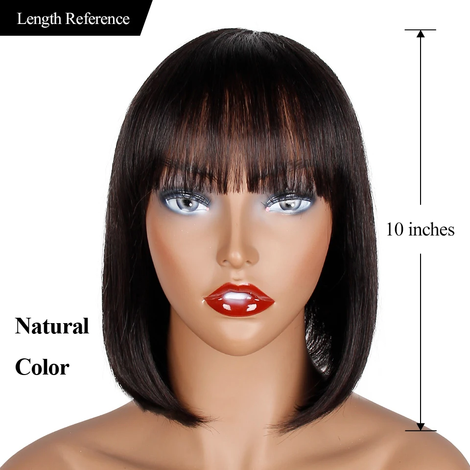 VIOLET Peruvian 10/12 Inch Short Wig Straight Human Wig for Black Women Non-Remy 100% Human Wig natural Color Medium Ratio