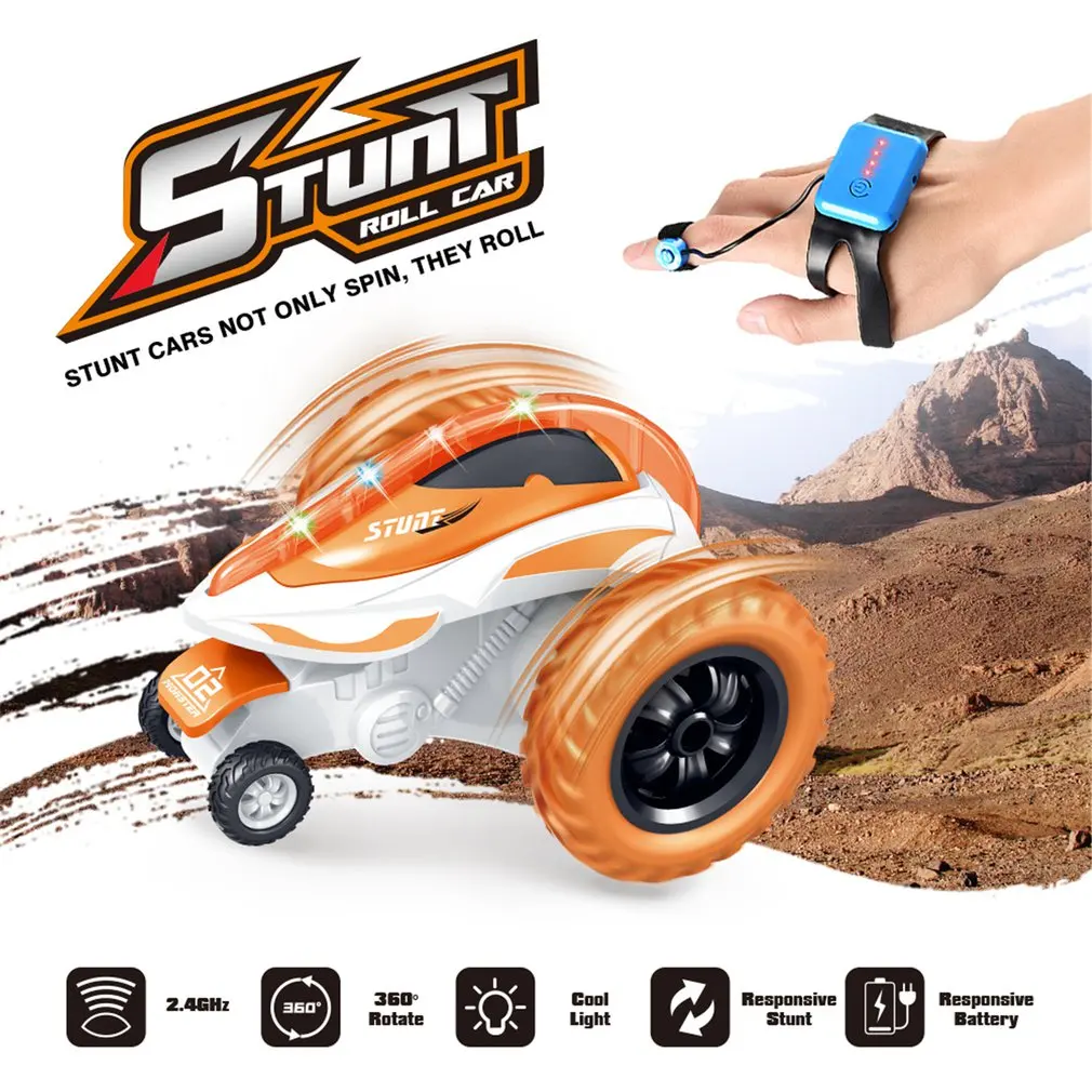 

T12B 2.4G Watch Induction Devil Fish Spinning Stunt Car Watch Remote Control Stunt Car Rotating Rollover Toy