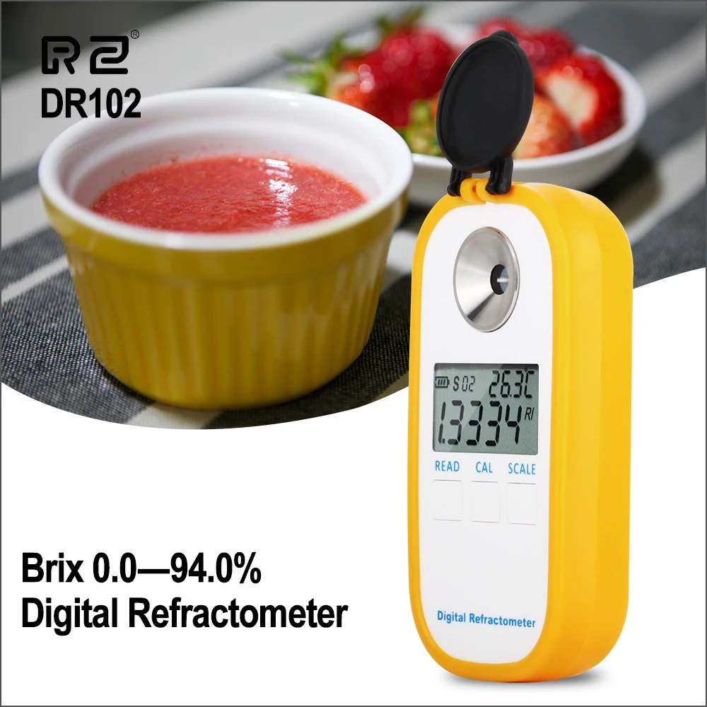

RZ Digital Refractometer LCD Display 0.0~94.0% Brxi Fruit Juice Sugar Meter Refractometer DR102