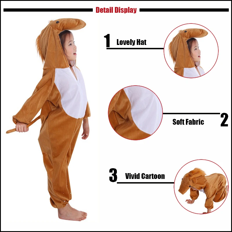 Kids Cartoon Animals Brown Horse Costumes Boy Girl Halloween Cosplay Costume Anime Disfraces Dress Up Role Play Jumpsuit Clothes