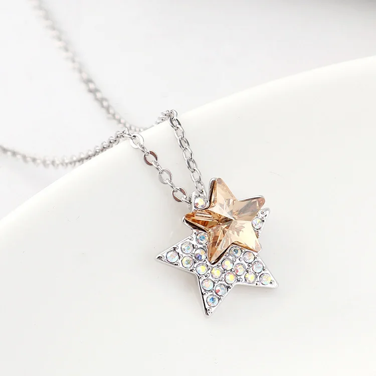 Новое цветное ожерелье со звездами украшение подвеска с кристаллами от Swarovski Серебряная цепочка для женщин офисная мода ювелирные изделия - Окраска металла: Crystal GS