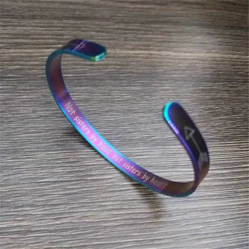 Stainless Steel Rainbow Bracelets “Not Sisters By Blood But Sisters By Heart” Cuff Bracelet Bangle Friendship Jewelry - Окраска металла: rainbow