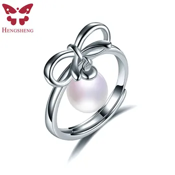 

Bow-Knot Drop 7mm Genuine Natural Pearl Ring, 925 Sterling Silver Rings for Women Wedding Ring Wedding Rings Silver 925 Jewelry
