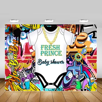 

Fresh Prince Baby Shower Photography Backdrop Graffiti Wall Hip Hop Photo Background 80s Newborn Party Banner Backdrop Supplies